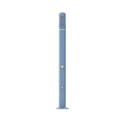 Coluna de duche azul com base larga e recetáculos para torneira