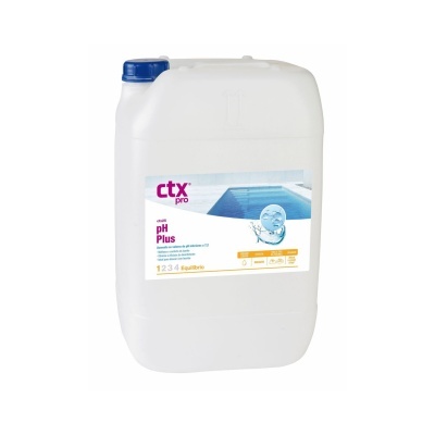 Recipiente branco com tampa azul e rótulo de produto para piscinas