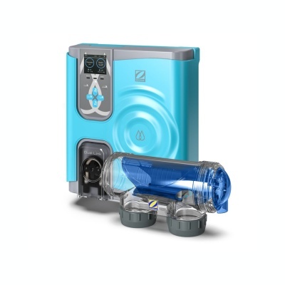 Dispositivo de controlo e filtragem para piscina azul com visor digital e botões