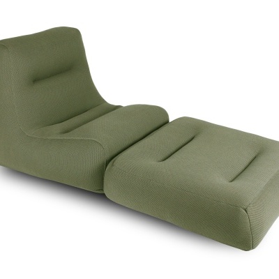Chaise longue verde modular em tecido, vista lateral