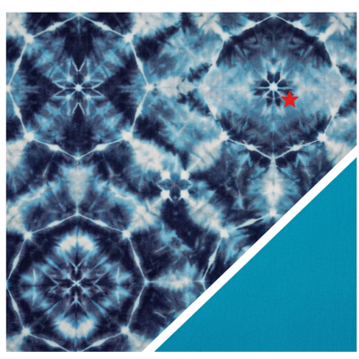 tecidos azul tie-dye e azul turquesa sólidos lado a lado