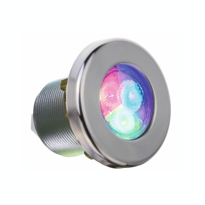 Luz LED redonda com cores RGB e corpo de metal prateado