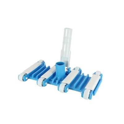 Cabeça de limpeza para piscina azul e branco com rodas