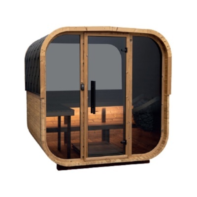 Cabine sauna madeira com vidro fumado e iluminação interior