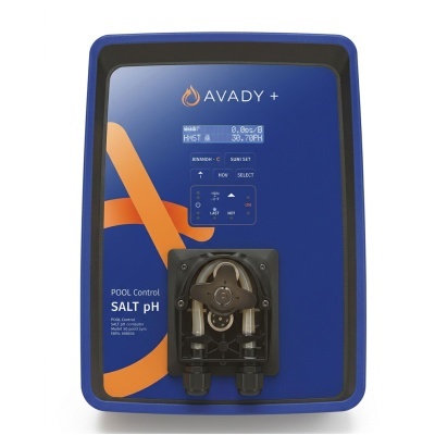 Dispositivo de controlo de piscina azul e preto AVADY + SALT pH
