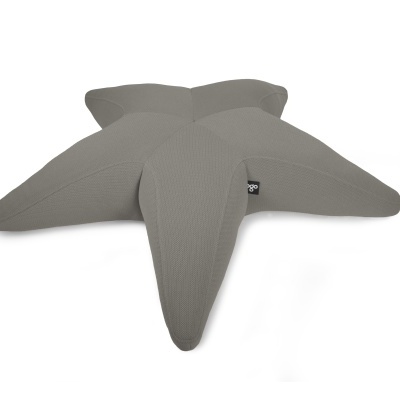 Almofada em forma de estrela do mar cinza com etiqueta pogo