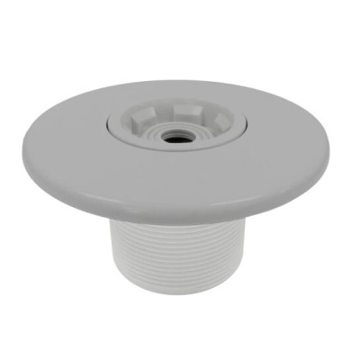 Componente plástico redondo branco e cinzento com base roscada