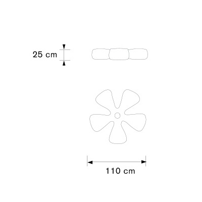 Desenho técnico de ventilador com hélices e medidas