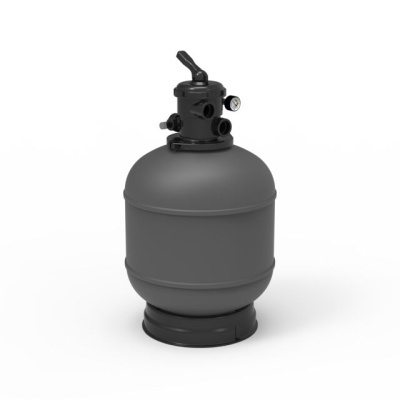 Filtro esférico preto para piscina com conexões e manómetro