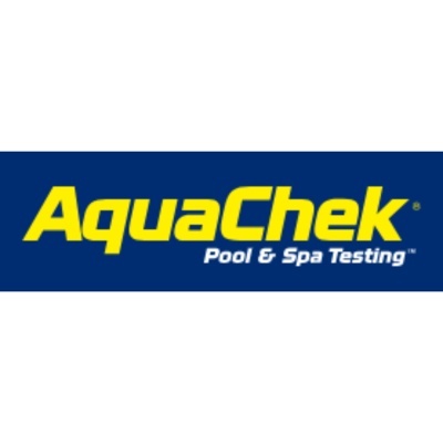 Logótipo AquaChek em amarelo e branco sobre fundo azul