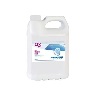 Frasco branco com rótulo de piscina e texto ctx pro Winter Star