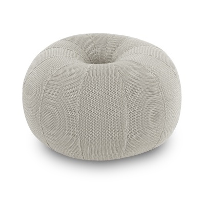Pufe redondo cinzento em tricot texturizado