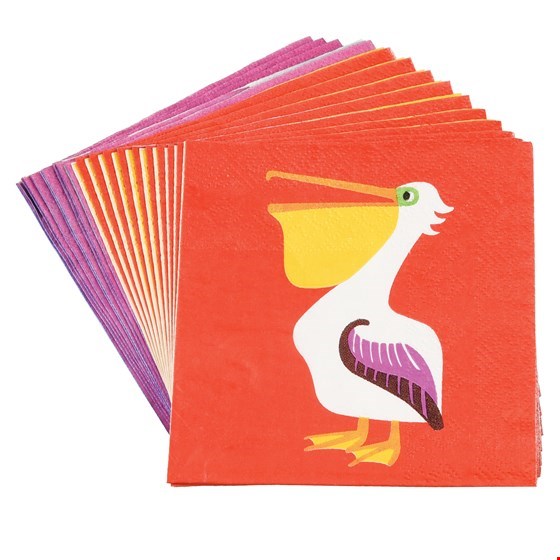 Guardanapos de papel coloridos com ilustração de pelicano