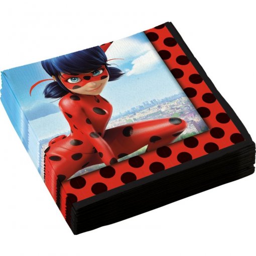 Guardanapos de papel com estampa da personagem Ladybug em fato vermelho com pintas pretas