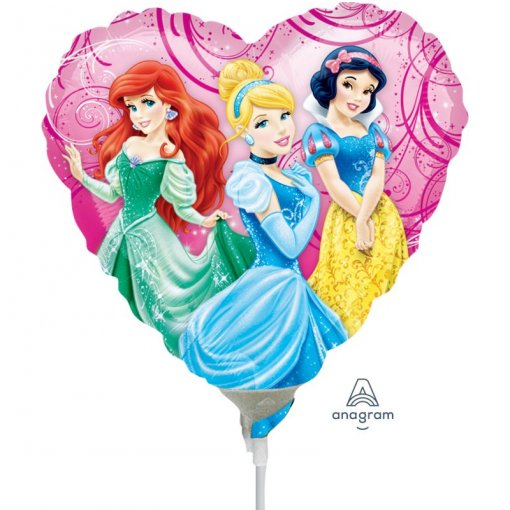 Balão em forma de coração com princesas da Disney Ariel, Cinderela e Branca de Neve