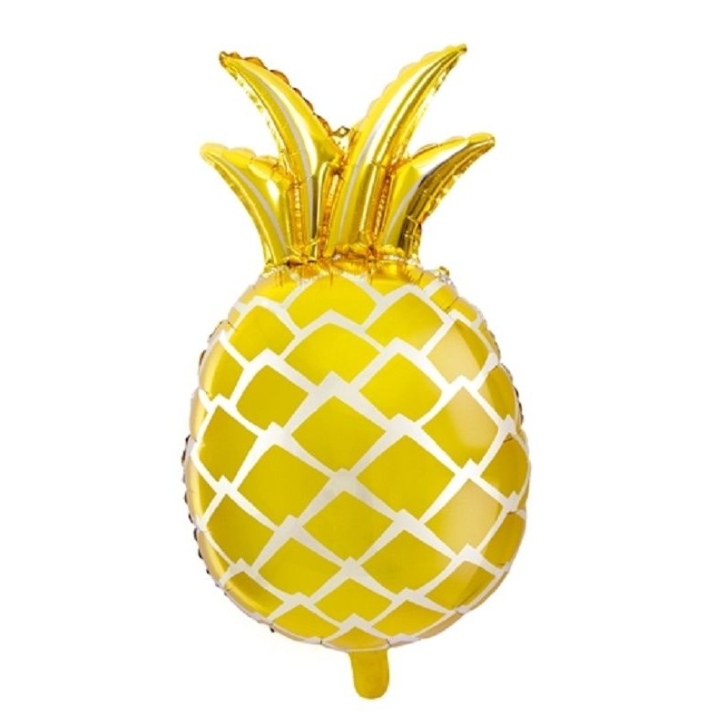 Balão metálico dourado em forma de ananás com padrão branco