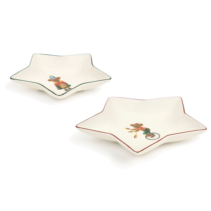 Dois pratos star-shaped com decoração de ursos coloridos