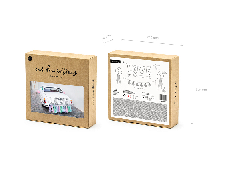 Caixa de embalagem de madeira para decoração de carro com um ornamento colorido visível