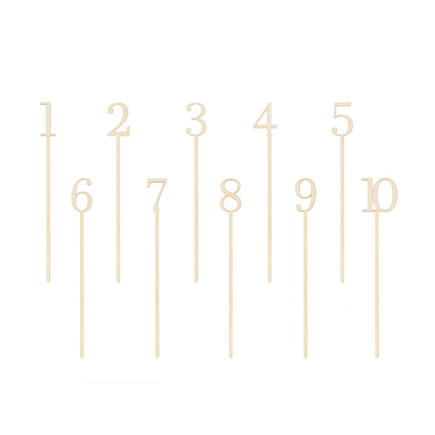 Palitos de cocktail numerados de 1 a 10 em bege claro