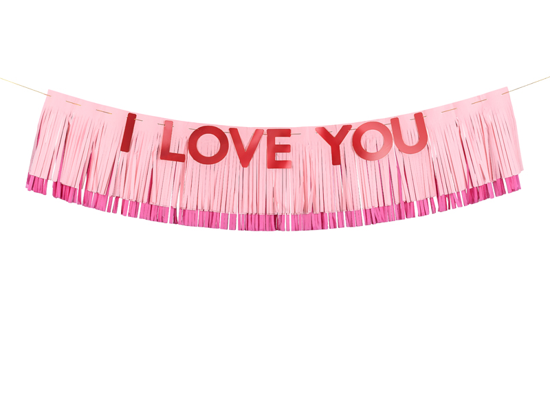 Bandeirola decorativa rosa com texto I LOVE YOU