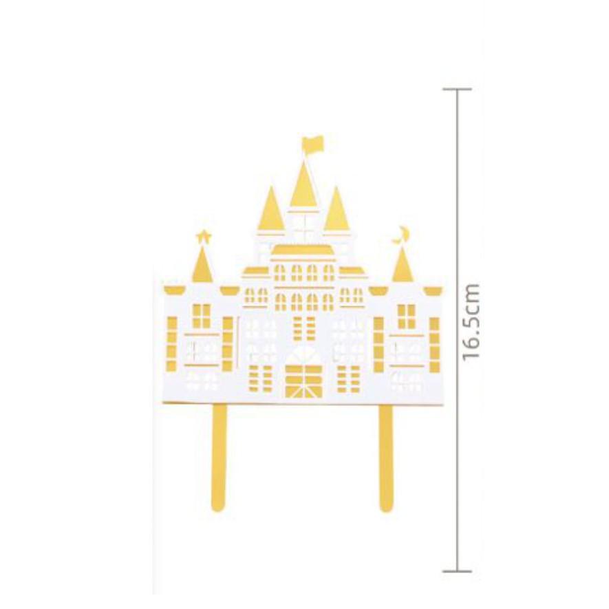 Topo de bolo castelo branco e dourado 16.5 cm