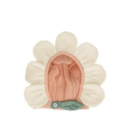 Chapéu infantil rosa com pétalas brancas acolchoadas e folha verde
