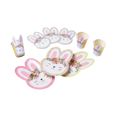 Conjunto de artigos de festa com design de coelho e flores