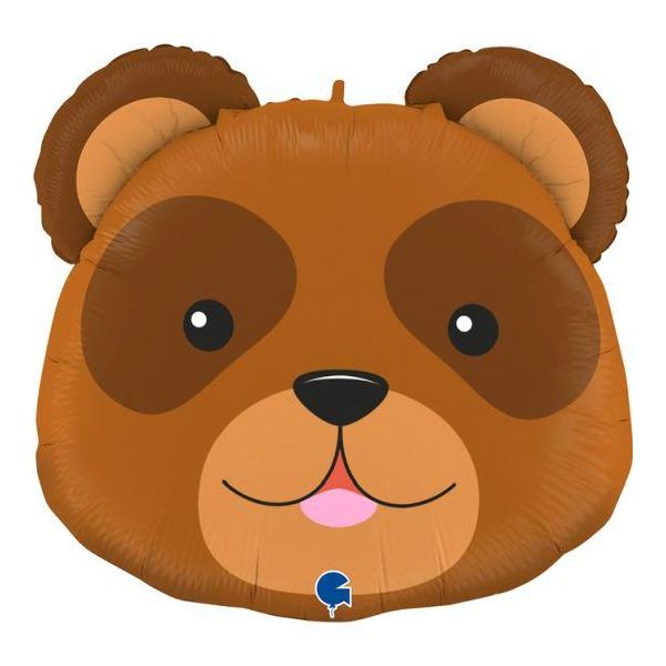 Balão em forma de cara de urso castanho com detalhes em bege e castanho escuro
