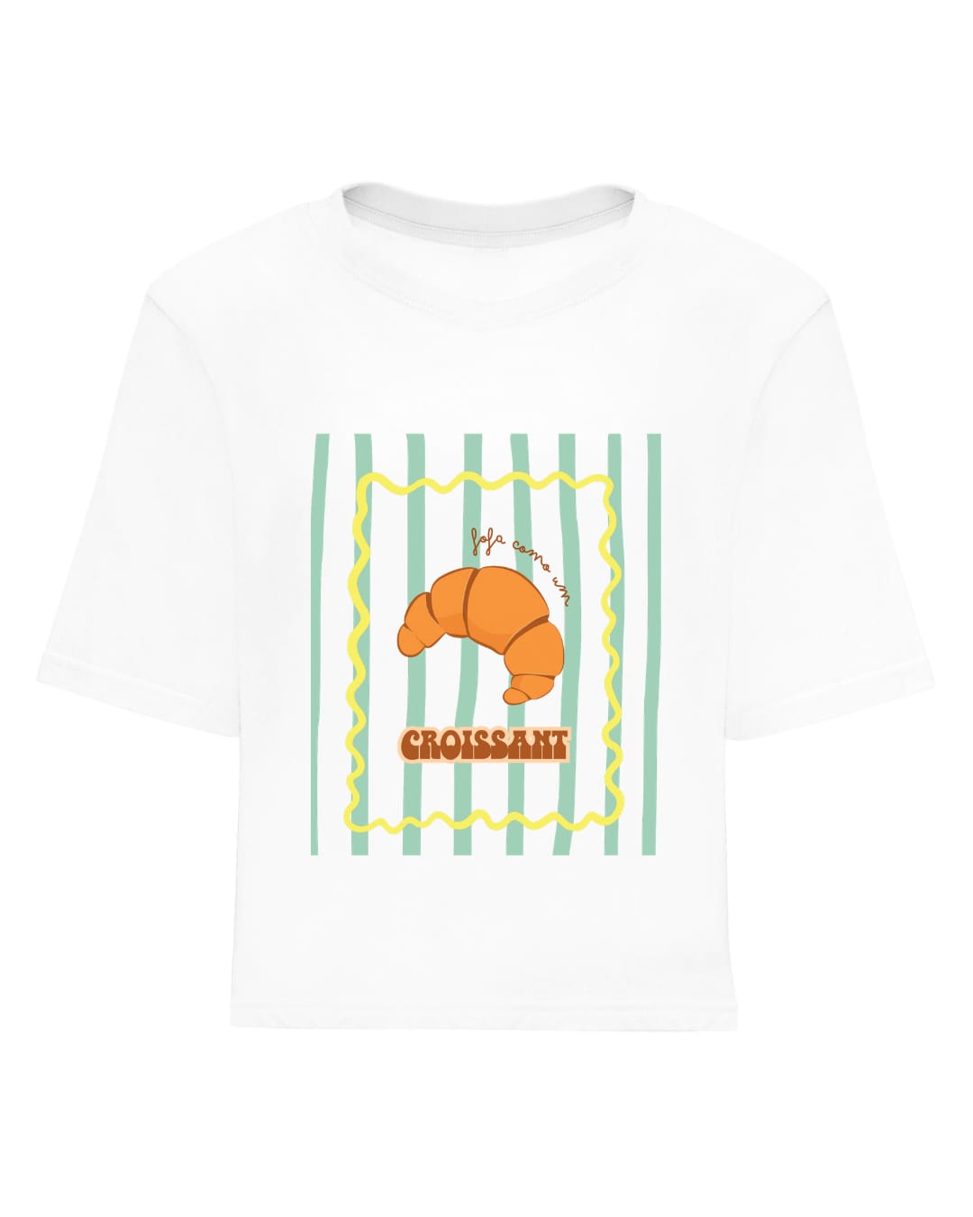 T-shirt branca com ilustração e texto de croissant