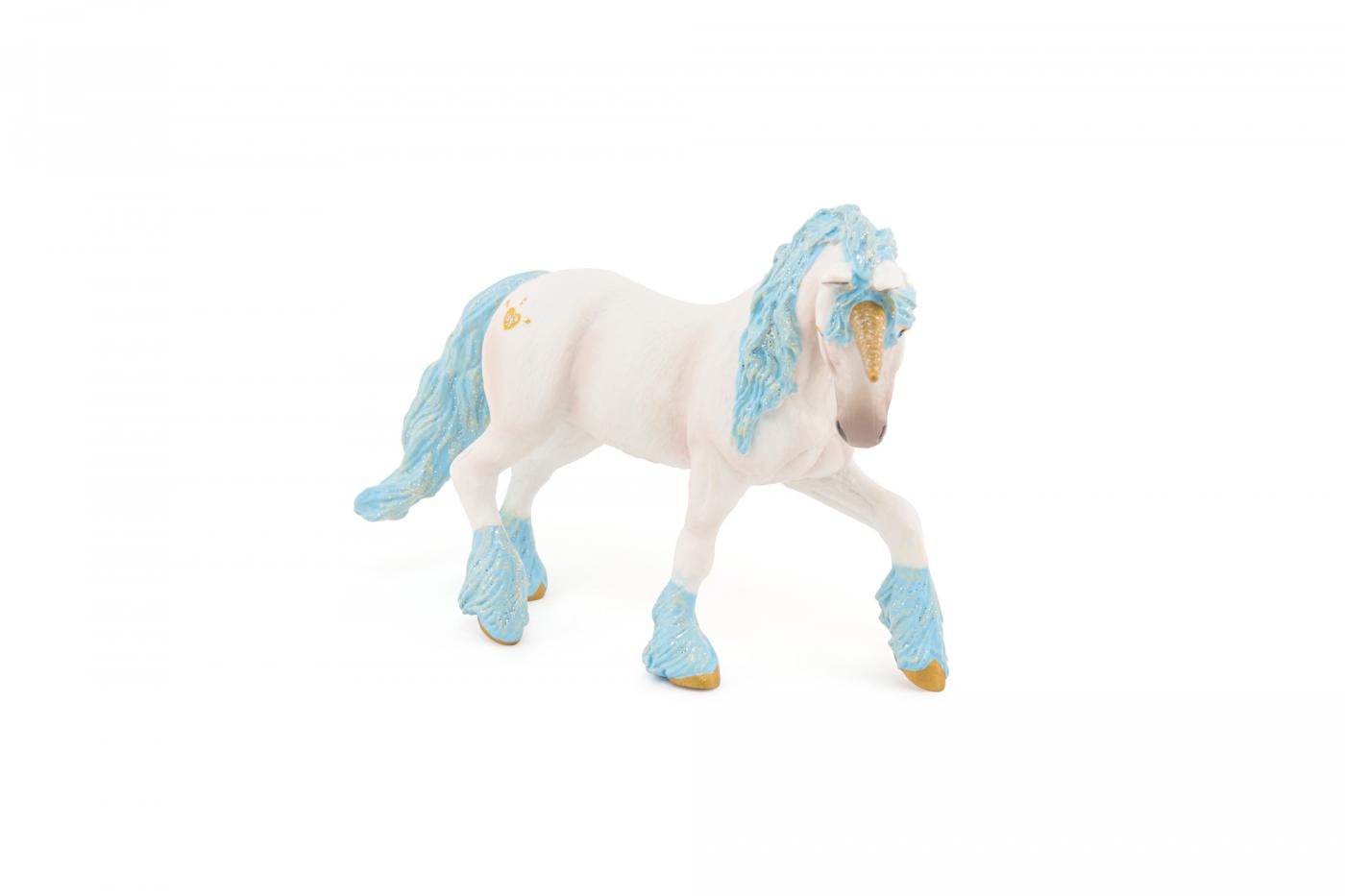 Figura de cavalo branco com crina azul claro