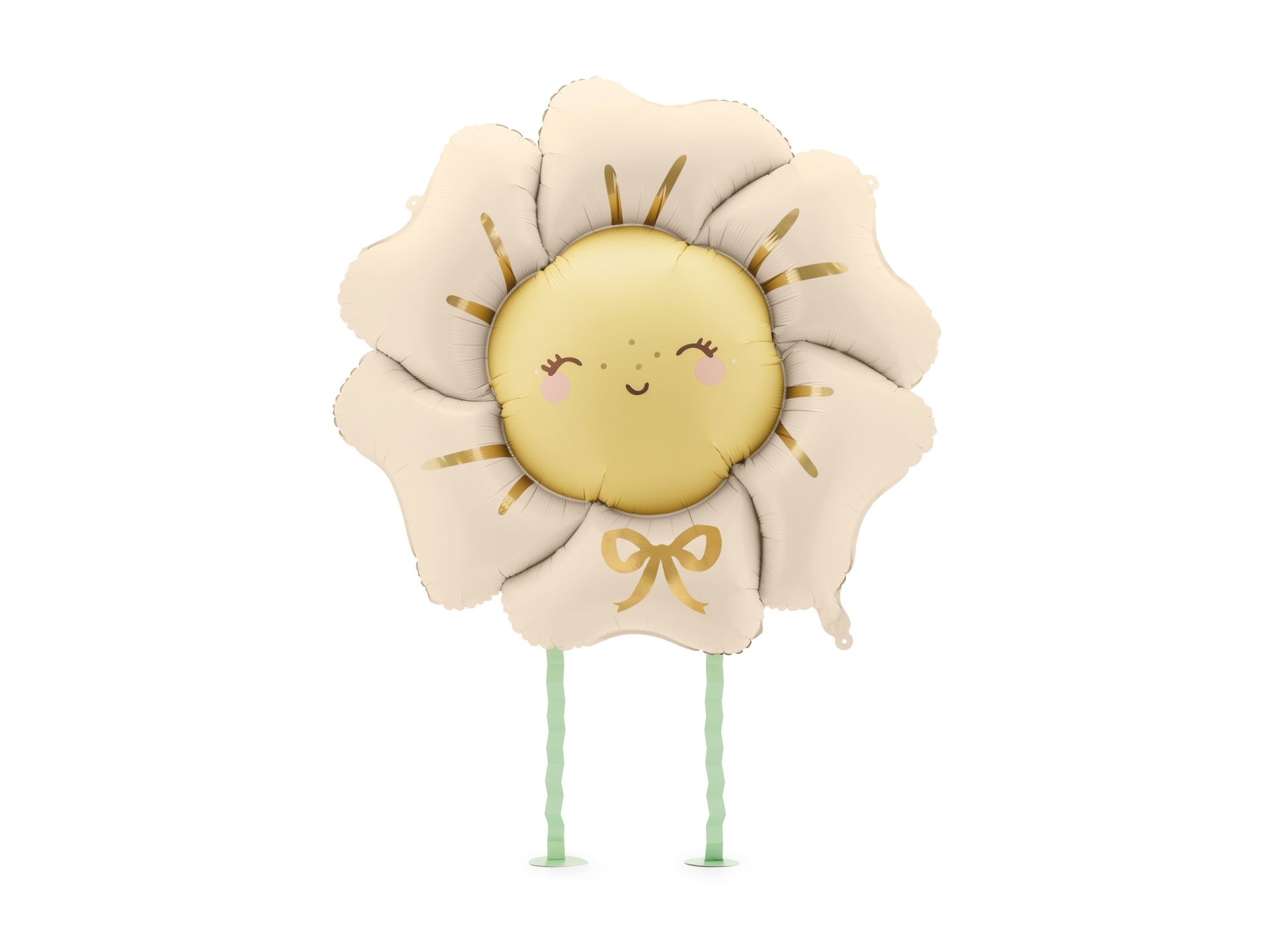 Balão flor sorridente amarelo e creme com hastes verdes