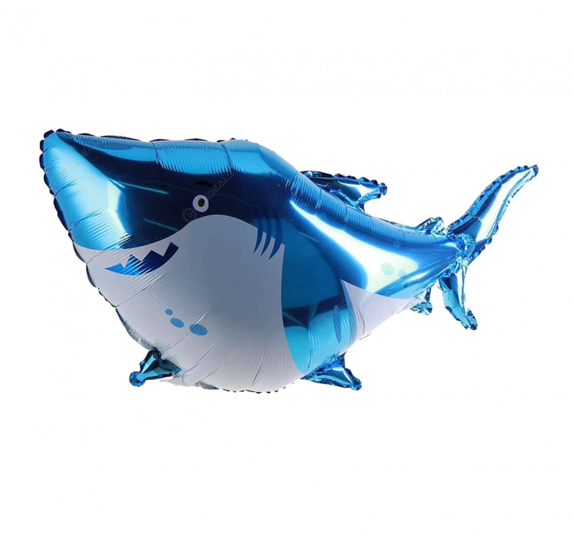 Balão metálico em forma de tubarão azul e branco