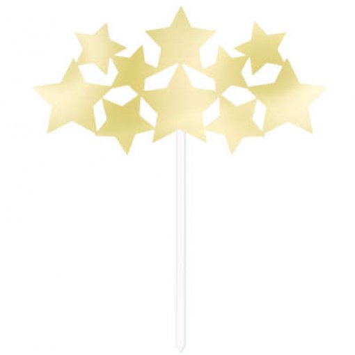 Topper para bolo com estrelas douradas em palito branco