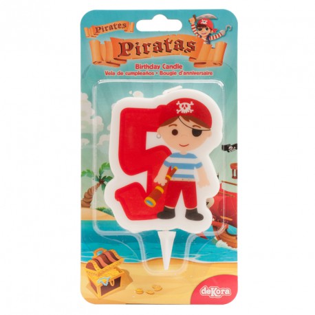 Vela aniversário número 5 pirata com embalagem colorida