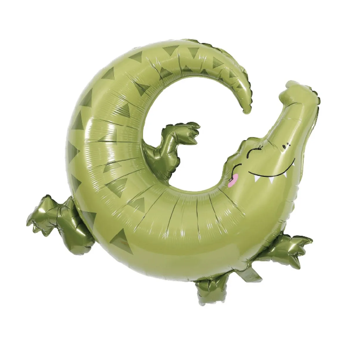 Balão metálico verde com formato de crocodilo sorridente