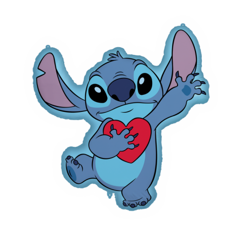 Autocolante do personagem Stitch segurando um coração vermelho