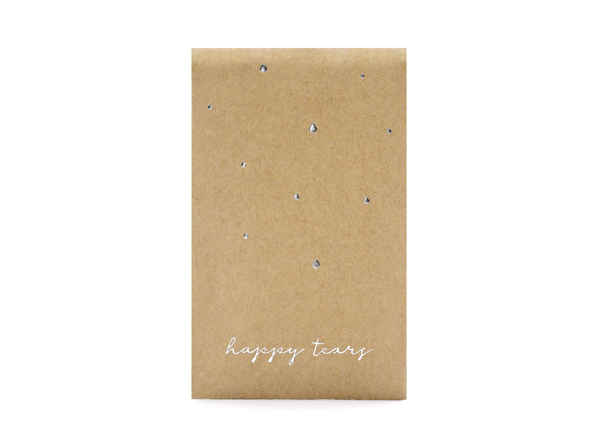 Caixa castanha com pedras brilhantes e texto 'happy tears'