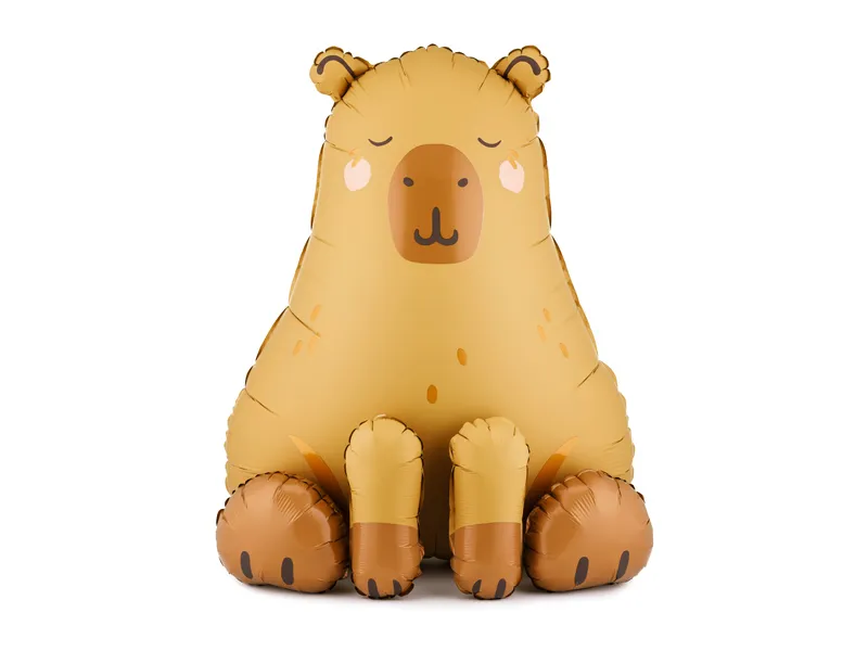 Balão metálico em forma de urso sentado cor amarela e castanha