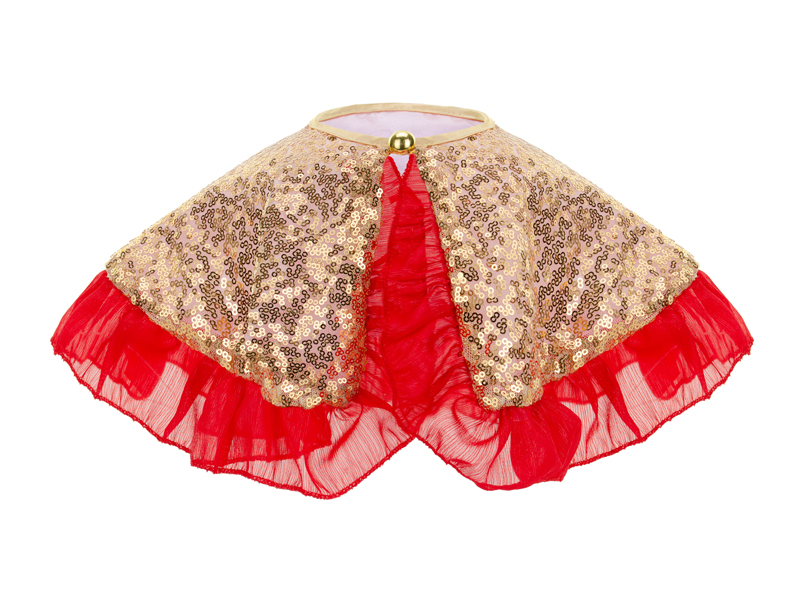 Capa infantil dourada com lantejoulas e vermelho com folhos