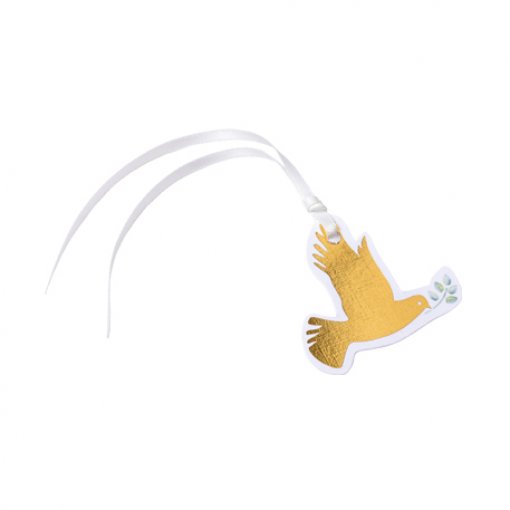 Marcador de páginas em forma de pomba dourada com fita