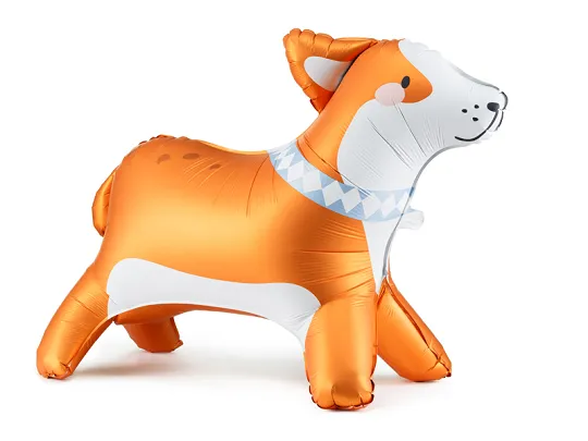 Balão metalizado em forma de cão laranja e branco