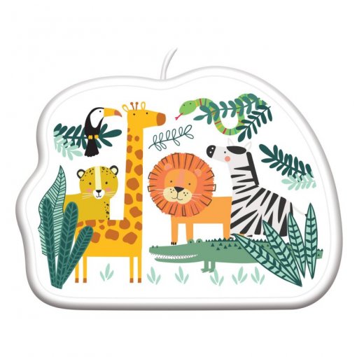 Placa decorativa infantil com animais da selva em fundo branco