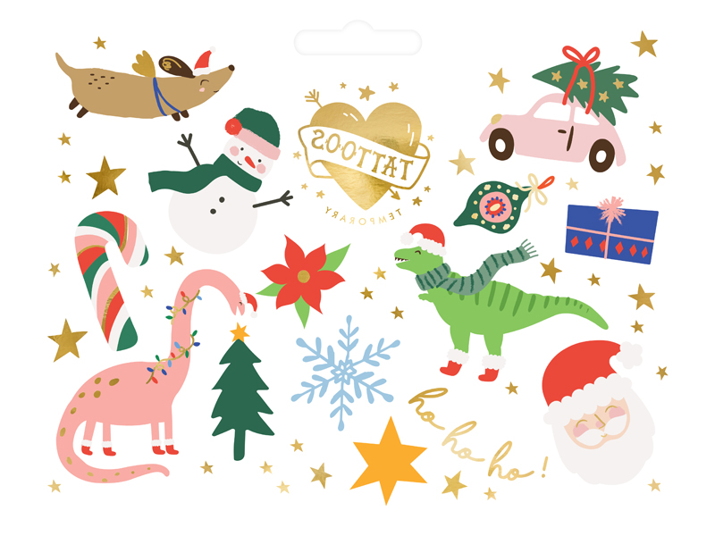 adesivos decorativos natalinos com dinossauros e temas de Natal