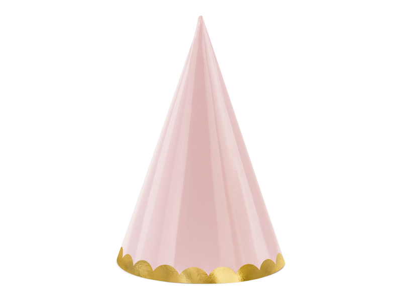 chapéu de festa cone cor-de-rosa com borda dourada