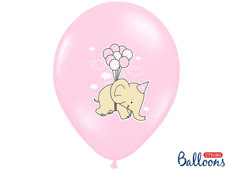 Balão cor-de-rosa com elefante e balões desenhados