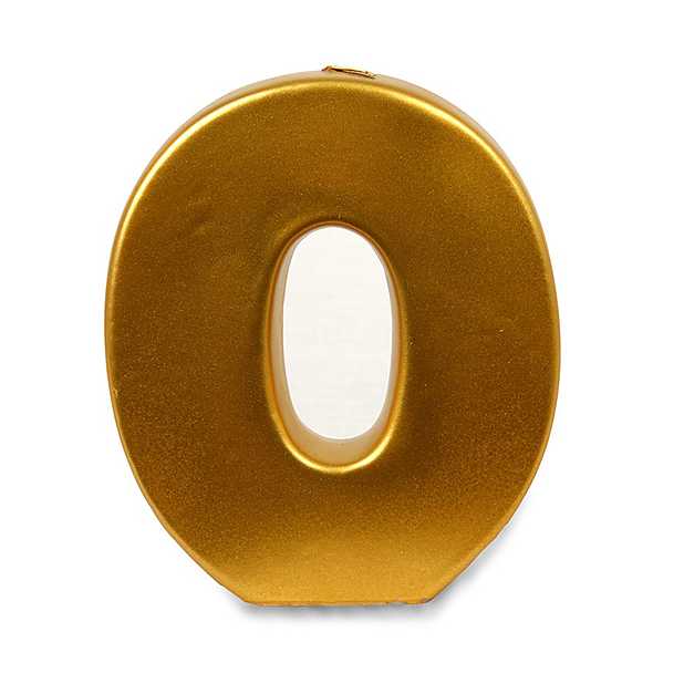 Número decorativo dourado 0 com acabamento metálico e abertura oval