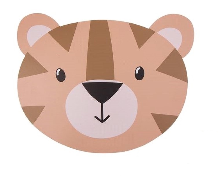 Tapete decorativo em forma de cabeça de tigre em cores castanho claro e bege