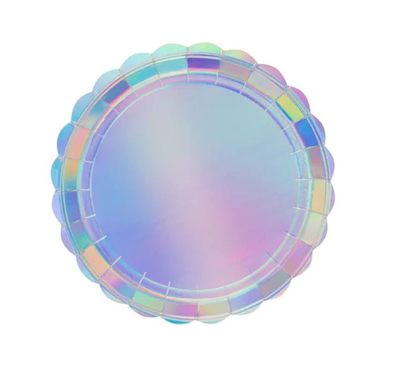 Prato redondo iridescente com borda ondulada