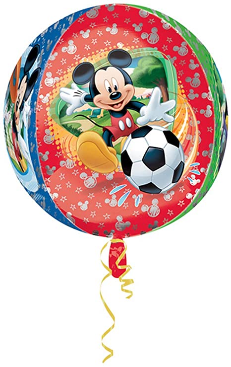 Balão redondo decorado com Mickey Mouse e bola de futebol