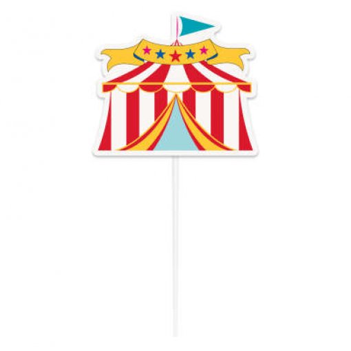 Palito decorativo com topo em formato de tenda de circo colorida